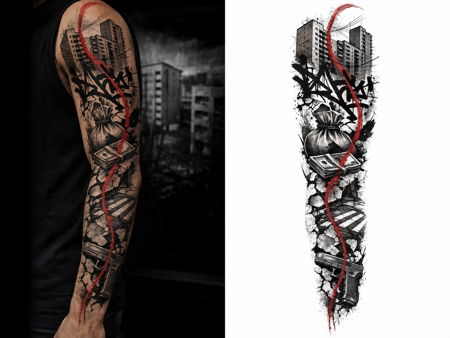 RED DISTRICT MONEY tattoo model preview