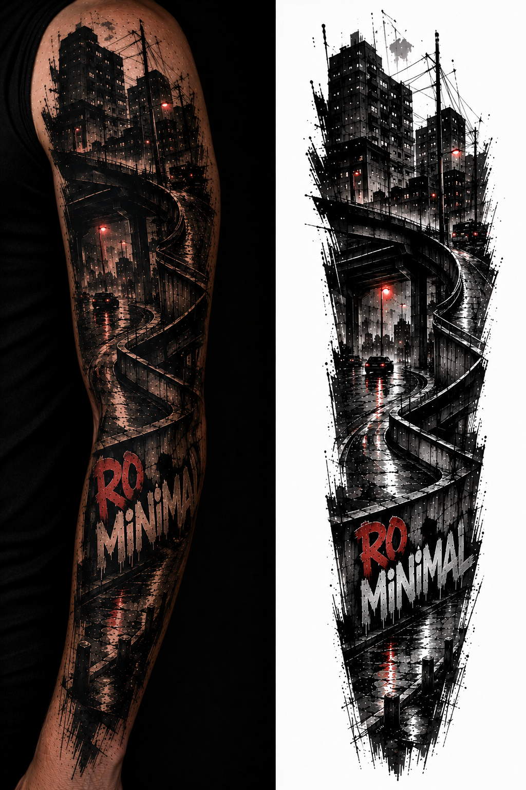 RO MINIMAL NIGHT ROUTE tattoo model preview
